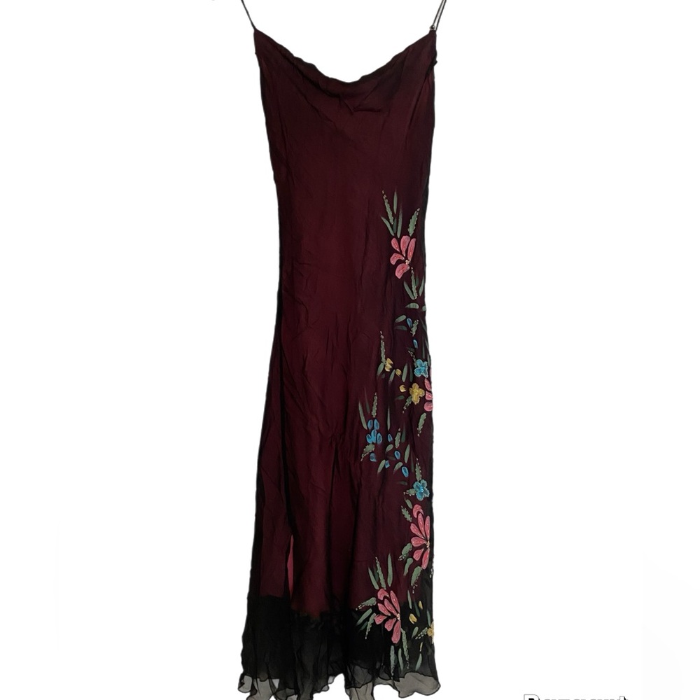 90s Y2K Betsey Johnson Embroidered Stretch Midi Dress Floral size 8